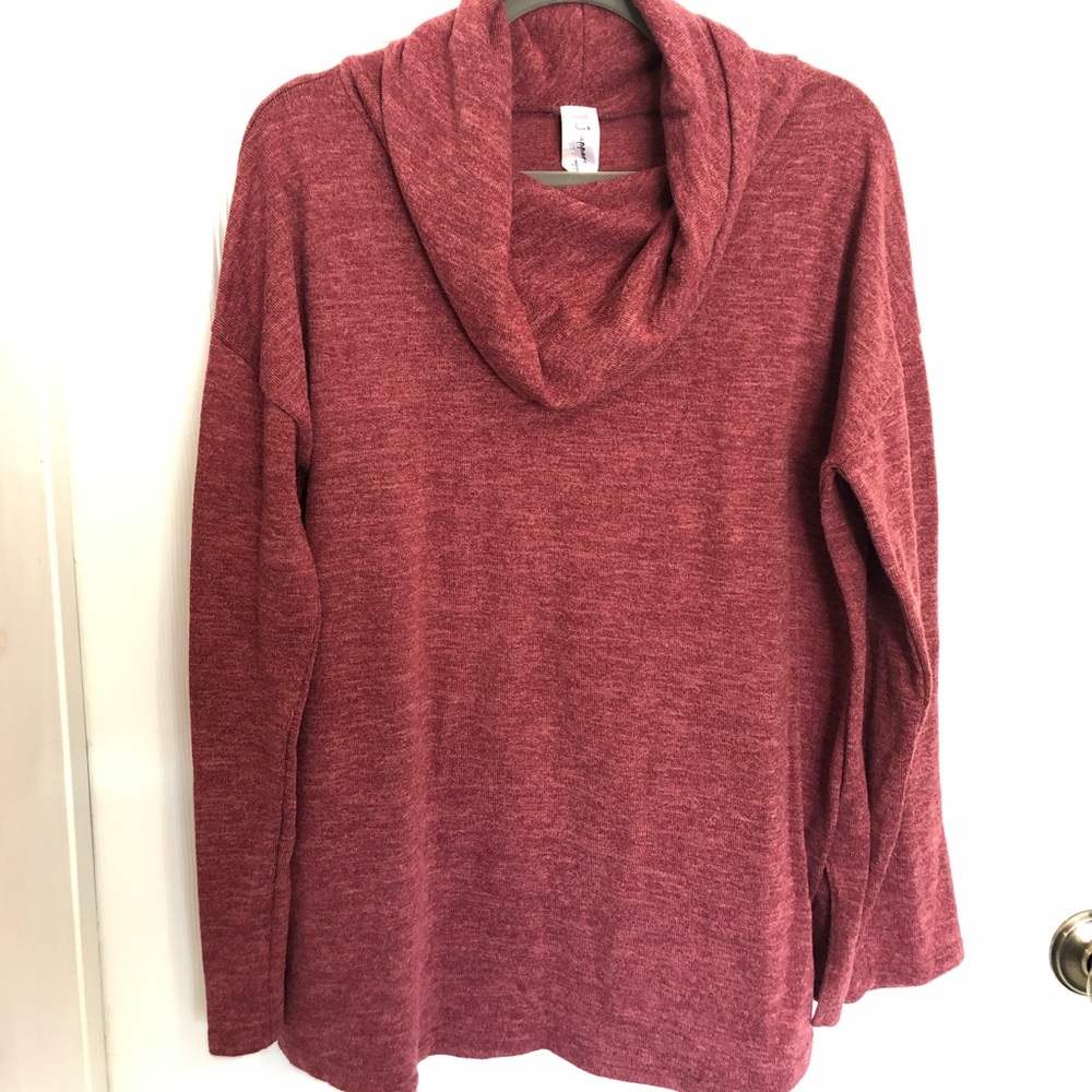 Soft, cowl neck sweater.